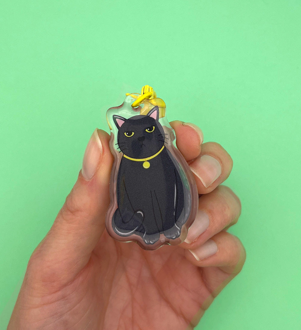 Porte-clés Chat noir grincheux