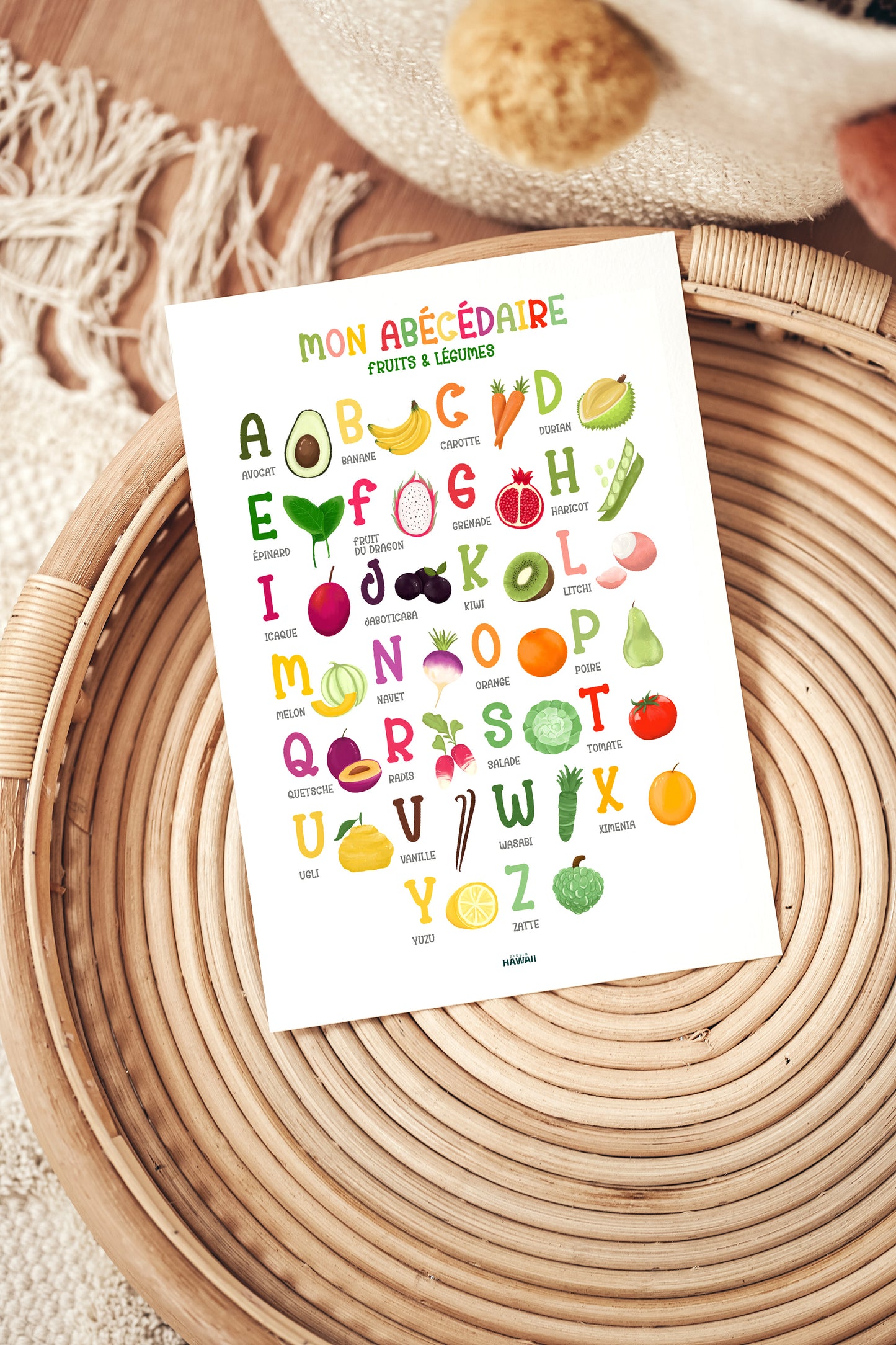 Affiche enfant, Abécédaire Fruits et légumes