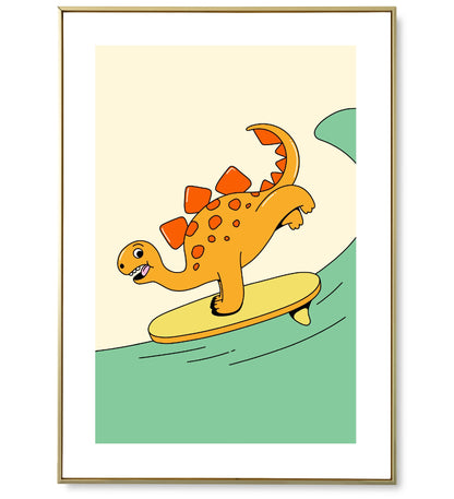 Affiche Dinosaure Surf