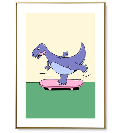 Affiche Dinosaure Skate