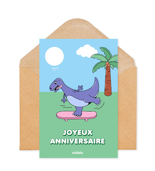 Carte d'anniversaire Dino skate