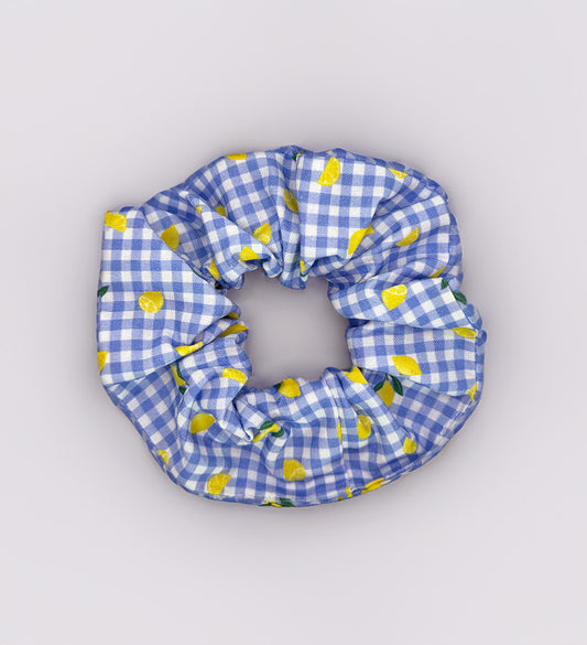 Chouchou vichy bleu et citrons